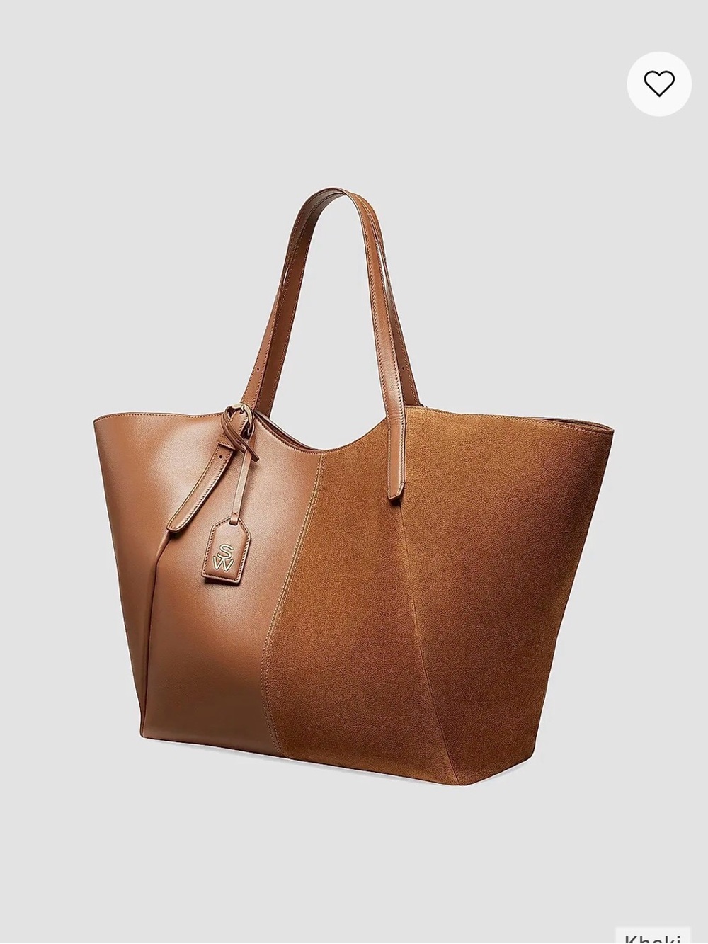 Stuart Weitzman 5050 Gogo Two-Tone Khaki/Chestnut Brown Leather & Suede Tote